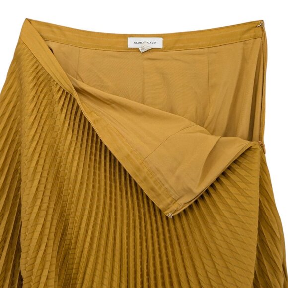 Club Monaco Yowshee Midi Skit Antique Gold Pleated Lined Side Zip Size 6 - Picture 4 of 8